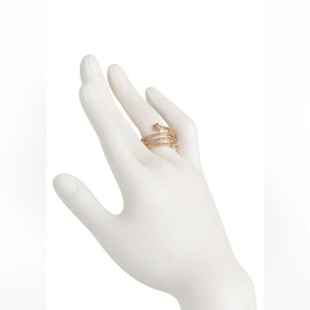 AllSaints New Womens Size 8‎ Gold Plated Pave Celestial Star Coil Ring